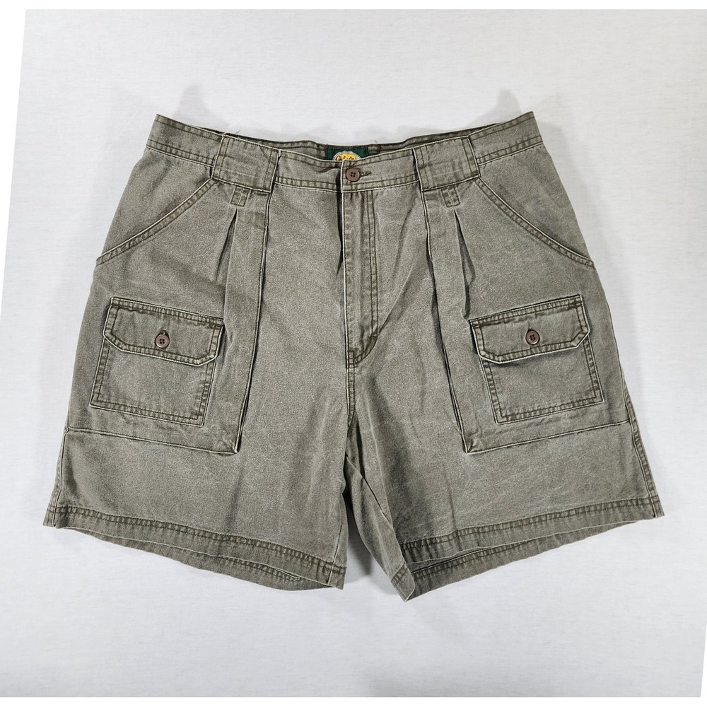 Cabelas Cargo Shorts Men 38 Pleated Washed Green Cotton Outdoor Utility Gorpcore